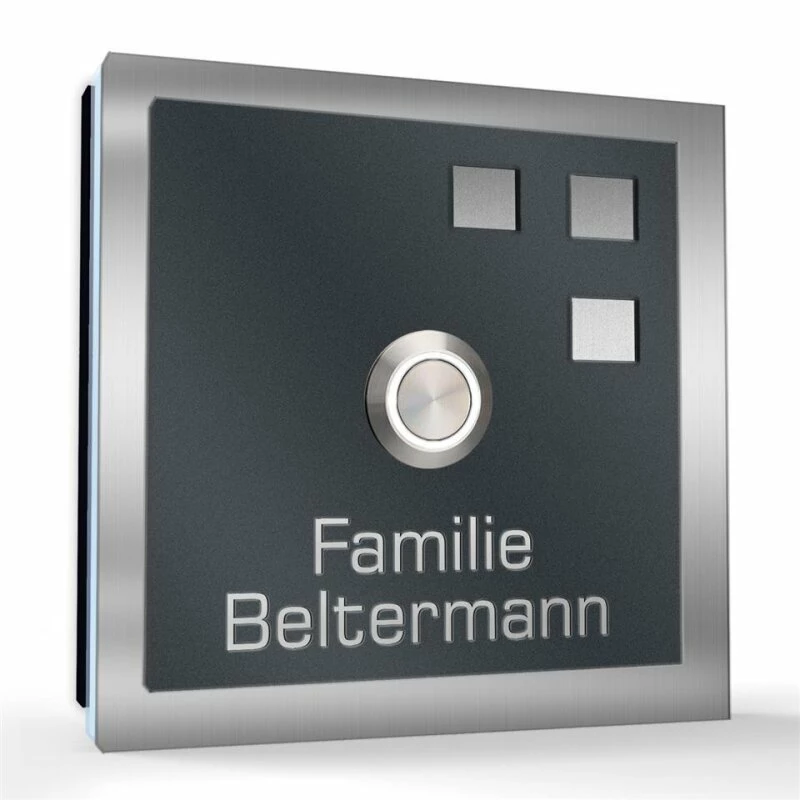 Aufputz Türklingel Edelstahl 100x100mm Superflach Steffi 1 Aufputz Türklingel Edelstahl 100x100mm Superflach Steffi