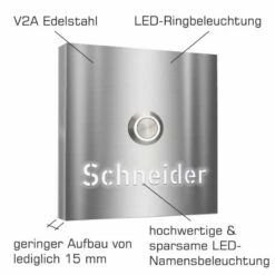 Aufputz Türklingel Edelstahl Namen Beleuchtet 100x100mm -Türschilder aus Edelstahl Geschäft aufputz tuerklingel edelstahl namen beleuchtet 100x100mm8