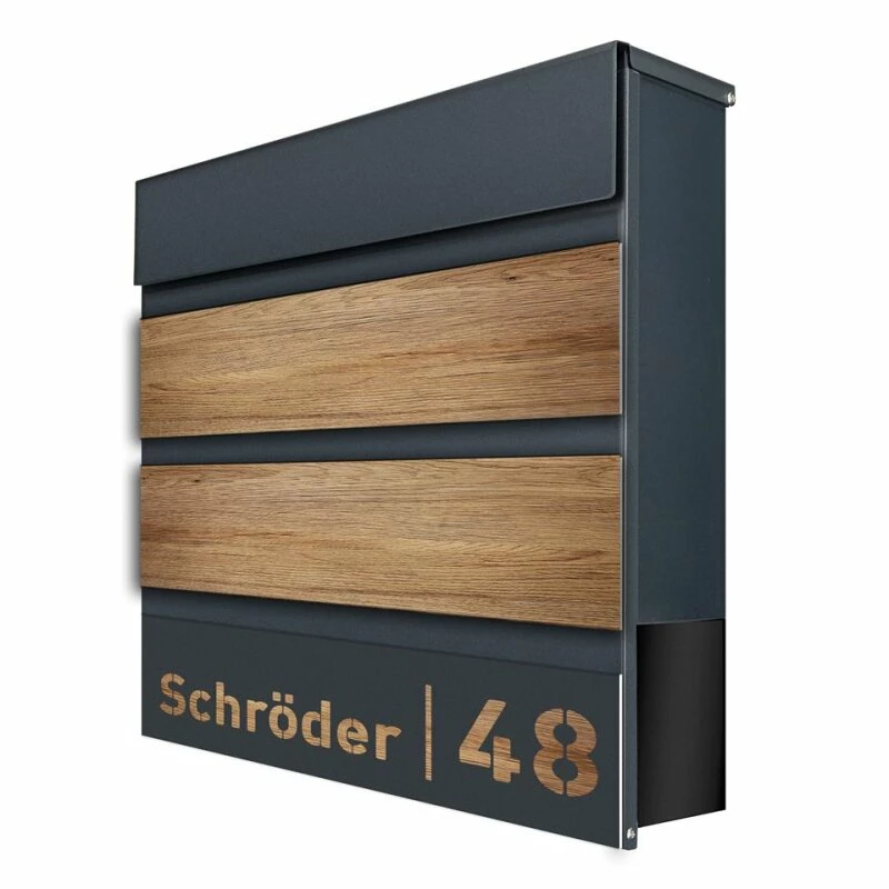 Briefkasten Anthrazit RAL 7016 Verschiedene Massivholzoptiken Mit Laser Namensblende 2 Briefkasten Anthrazit RAL 7016 Verschiedene Massivholzoptiken Mit Laser Namensblende – Bild 2
