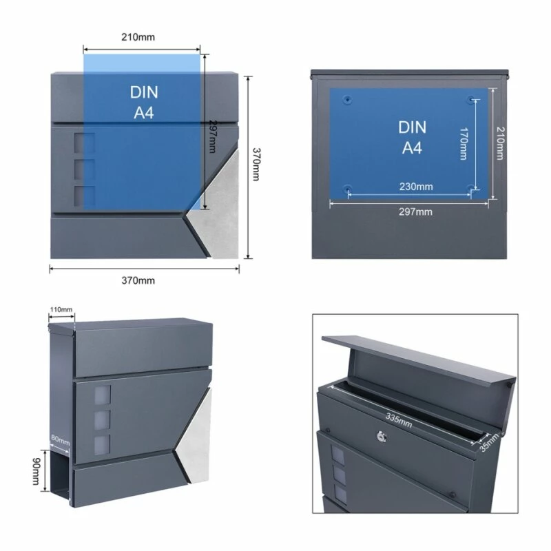 Briefkasten ANTHRAZIT Wandbriefkasten Postkasten Zeitungsfach Steelys3 2 Briefkasten ANTHRAZIT Wandbriefkasten Postkasten Zeitungsfach Steelys3 – Bild 2