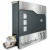 Briefkasten Mit FUNKKLINGEL ANTHRAZIT & Edelstahl Laser Namensblende