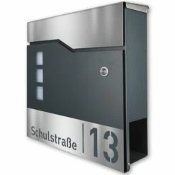 Briefkasten Mit FUNKKLINGEL ANTHRAZIT & Edelstahl Laser Namensblende -Türschilder aus Edelstahl Geschäft briefkasten mit funkklingel anthrazit edelstahl laser namensblende3