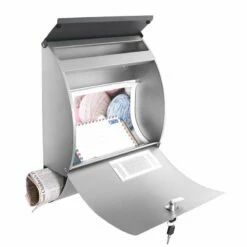 Briefkasten Mit Zeitungsrolle Wandbriefkasten Silberfarben Postbox Bay -Türschilder aus Edelstahl Geschäft briefkasten mit zeitungsrolle wandbriefkasten silberfarben postbox bay3