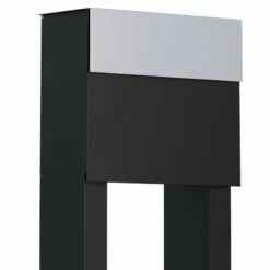 Briefkasten Standbriefkasten Cube Schwarz RAL 9005 Mit Edelstahlklappe