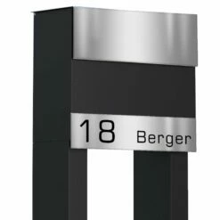 Briefkasten Standbriefkasten Cube Schwarz RAL 9005 Mit Edelstahlklappe Mit Beschriftung