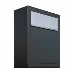 Briefkasten Wandbriefkasten Dream Schwarz RAL 9005 Mit Edelstahlklappe