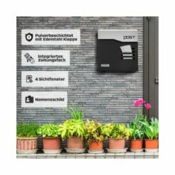 Briefkasten Wandbriefkasten Postkasten Postfach Schwarz/silber Inkl. Zeitungsrolle -Türschilder aus Edelstahl Geschäft briefkasten wandbriefkasten postkasten postfach schwarz silber inkl zeitungsrolle6