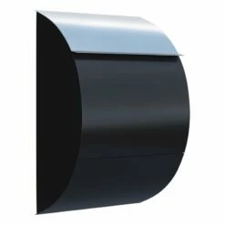 Briefkasten Wandbriefkasten Round Schwarz RAL 9005 Mit Edelstahlklappe