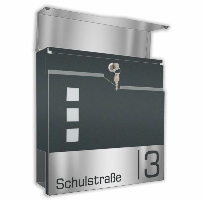 Briefkasten Zeitungsfach RAL 7016 Anthrazit Grau Mit Edelstahl Laser Namensblende 3 Briefkasten Zeitungsfach RAL 7016 Anthrazit Grau Mit Edelstahl Laser Namensblende – Bild 3