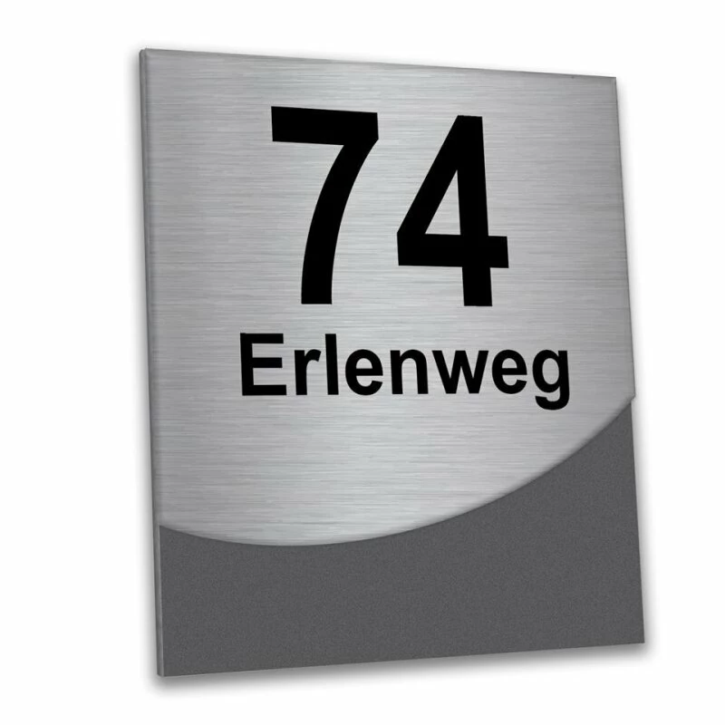 Design Edelstahl Hausnummer Mit Geschwungener Edelstahl Frontblende 2 Design Edelstahl Hausnummer Mit Geschwungener Edelstahl Frontblende – Bild 2