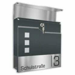 Doppel Standbriefkasten Inkl. Zeitungsfach RAL 7016 Anthrazit Grau Mit Edelstahl Laser Namensblende -Türschilder aus Edelstahl Geschäft doppel standbriefkasten inkl zeitungsfach ral 7016 anthrazit grau mit edelstahl laser namensblende2