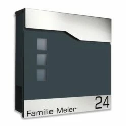 Doppel Standbriefkasten Set in ANTHRAZIT RAL 7016 Pulverbeschichtet Mit Edelstahlbeschriftungsapplikation -Türschilder aus Edelstahl Geschäft doppel standbriefkasten ral 7016 mit beschriftung2