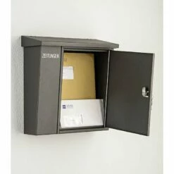 Edelstahl Briefkasten Mit Zeitungsfach Inkl. Schriftzug "Zeitungen" Siebdruck Grau -Türschilder aus Edelstahl Geschäft edelstahl briefkasten mit zeitungsfach inkl schriftzug zeitungen siebdruck grau2