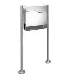 Edelstahl Briefkasten Standbriefkasten Mailbox Mit Zeitungsfach & Beschriftung Torben
