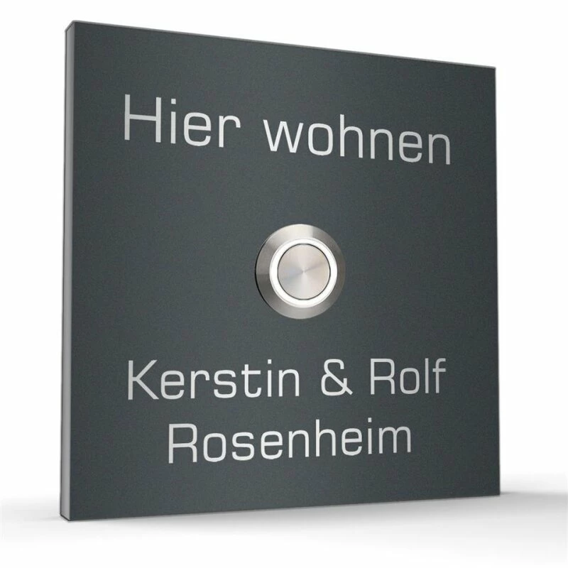 Edelstahl Haustürklingel 100x100mm Klingel Hier Wohnt 2 Edelstahl Haustürklingel 100x100mm Klingel Hier Wohnt – Bild 2