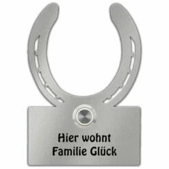 Edelstahl Klingelplatte Türklingelschild Hufeisen Glücksbringer 105x155mm