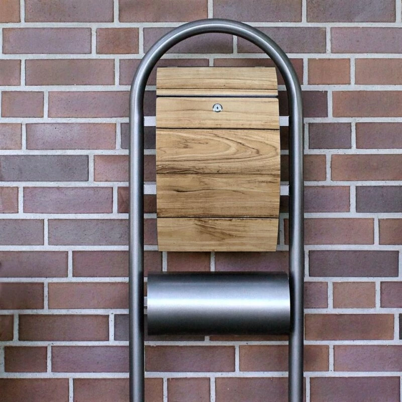 Edelstahl Standbriefkasten Briefkasten Mailbox Hammerschlag Holzplanken 3 Edelstahl Standbriefkasten Briefkasten Mailbox Hammerschlag Holzplanken – Bild 3