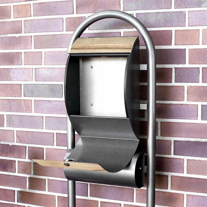 Edelstahl Standbriefkasten Briefkasten Mailbox Hammerschlag Holzplanken 4 Edelstahl Standbriefkasten Briefkasten Mailbox Hammerschlag Holzplanken – Bild 4