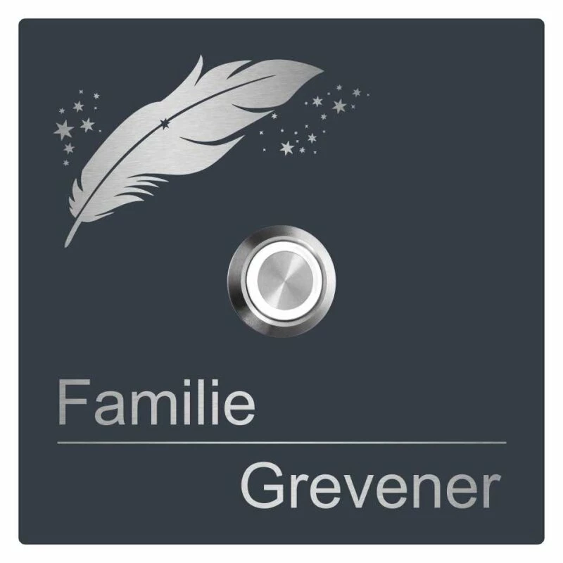 Edelstahl Türklingel 100x100mm Pulverbeschichtet Anthrazit Grau Feder 1 Edelstahl Türklingel 100x100mm Pulverbeschichtet Anthrazit Grau Feder