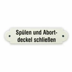 Emailschild 20 X 5 Cm, Spülen Und Abortdeckel Schließen