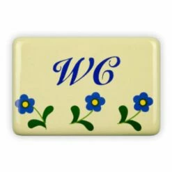 Emailschild 6 X 4 Cm, WC, Blümchen