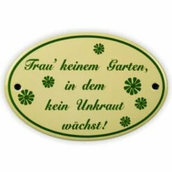 Emailschild Oval, 15 X 10 Cm, Trau' Keinem Garten