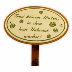 Emailschild Oval, 15 X 10 Cm, Trau' Keinem Garten Mit Erdspieß