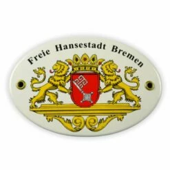 Emailschild Oval, 15 X 10 Cm, Wappen Bremen