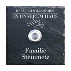 Haustürklingel Schiefer 100x100mm Herzlich Willkommen
