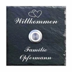 Klingelschild Schiefer 100x100mm Willkommen Mit Herzen