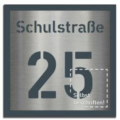 LASERCUT Edelstahl Hausnummernschild Mit Straße Anthrazit RAL 7016
