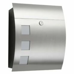 Massiver CMD Edelstahl Briefkasten Gebogen Mit 3 Sichtfenster Aus Opalglas