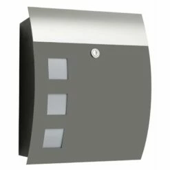 Massiver CMD Edelstahl Briefkasten Gebogen Mit 3 Sichtfenster RAL 7016 Anthrazit Grau
