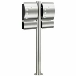 Massiver CMD Edelstahl Doppel Briefkasten Gebogen Mit Standsäule & Zeitungsfach