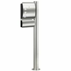 Massiver Edelstahl CMD Briefkasten Gebogen Mit Standsäule & Zeitungsfach