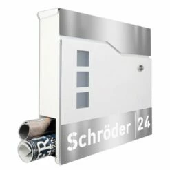 Moderner Briefkasten Mit FUNKKLINGEL Edelstahl Laser Namensblende