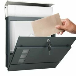 Moderner Design Briefkasten Mit Zeitungsfach RAL 7016 Anthrazit Grau -Türschilder aus Edelstahl Geschäft moderner design briefkasten mit zeitungsfach ral 7016 anthrazit grau4