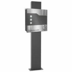 Säulenbriefkasten Inkl. Zeitungsfach RAL 7016 Anthrazit Grau Mit Edelstahl Laser Namensblende