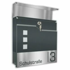 Säulenbriefkasten Inkl. Zeitungsfach RAL 7016 Anthrazit Grau Mit Edelstahl Laser Namensblende -Türschilder aus Edelstahl Geschäft saeulenbriefkasten inkl zeitungsfach ral 7016 anthrazit grau mit edelstahl laser namensblende4