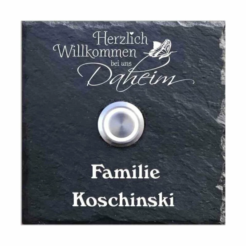 Schiefer Klingelschild 100x100mm Daheim 1 Schiefer Klingelschild 100x100mm Daheim