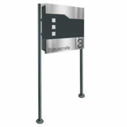 Standbriefkasten Inkl. Zeitungsfach RAL 7016 Anthrazit Grau Mit Edelstahl Laser Namensblende