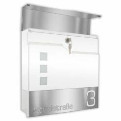 Standbriefkasten Inkl. Zeitungsfach RAL 9016 Weiß Mit Edelstahl Laser Namensblende -Türschilder aus Edelstahl Geschäft standbriefkasten inkl zeitungsfach ral 9016 weiss mit edelstahl laser namensblende3