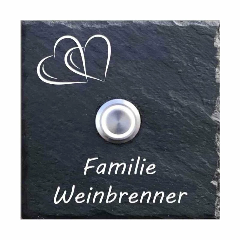 Türklingelschild Schiefer 100x100mm 2 Herzen 1 Türklingelschild Schiefer 100x100mm 2 Herzen