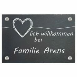 Türschild Aus Natur Schiefer 300x200 Mm Inkl. Beschriftung Herzlich